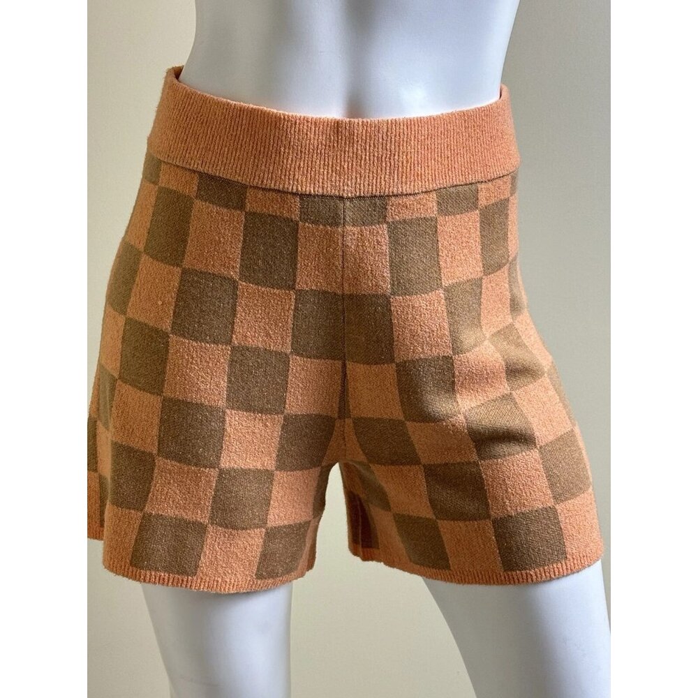 $118 UGG Women’s Maliah Sweater Shorts Orange Brown Checked Sz L NWOT